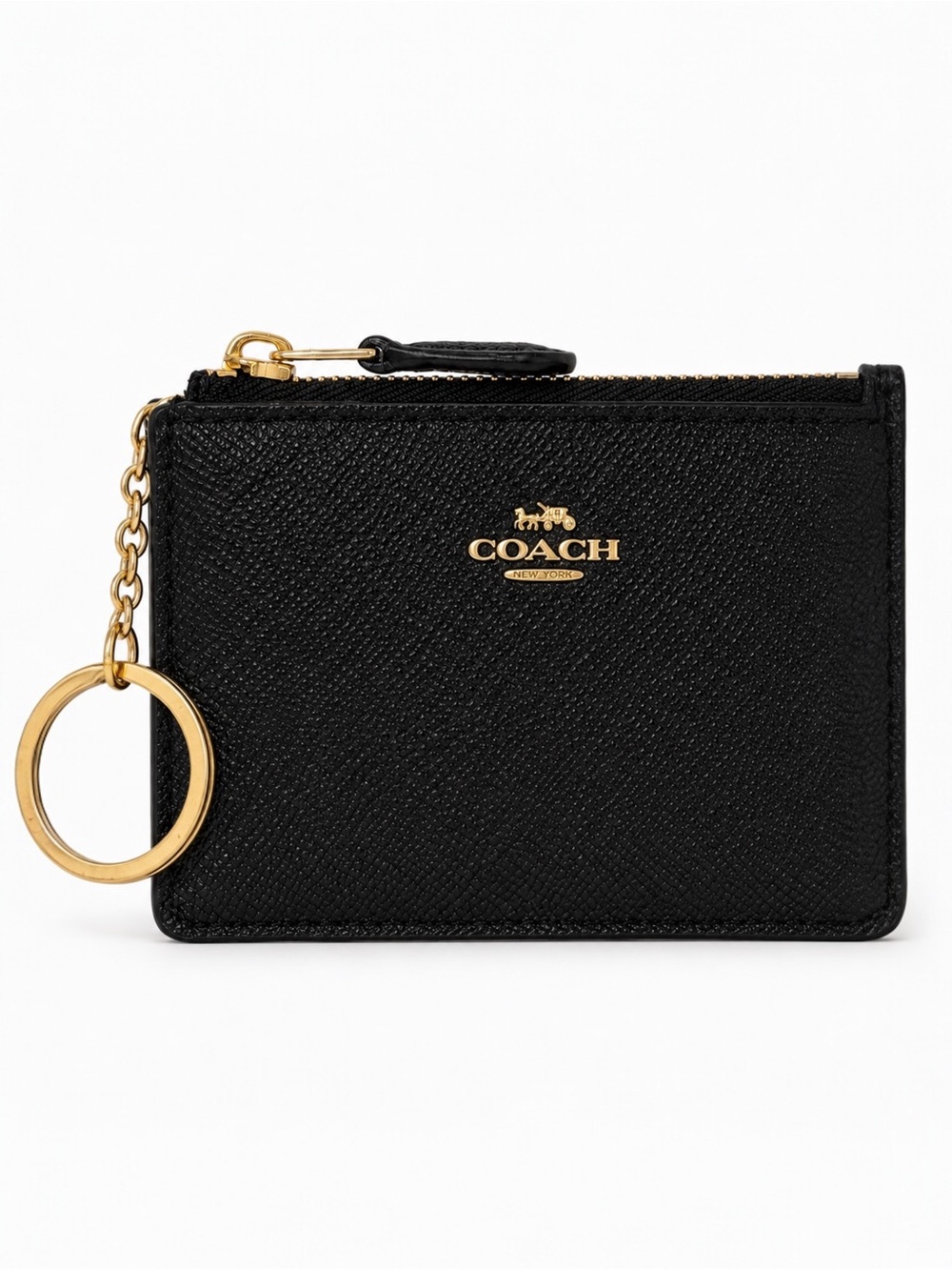 Coach Mini Skinny ID Case Black Leather Keychain Wallet 57841 - Picture 2 of 12